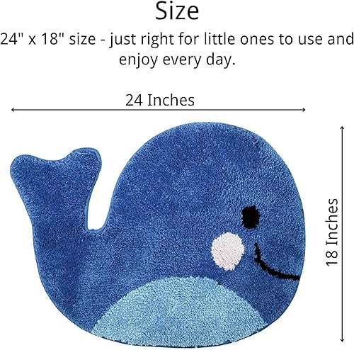 Sagielio Tapis de salle de bain pour enfants – Tapis de bain mignon baleine bleu – Tapis de sol antidérapant en microfibre éponge lavable et absorbant l'eau, parfait pour décoration de salle de bain - Nail Gallerys