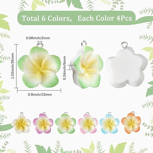 SUNNYCLUE 1 boîte de 24 breloques en Forme de Fleur de Frangipanier de 6 couleurs Breloques en Résine Florale en Vrac Pendentifs de Plantes Hawaïennes D'Été et de Printemps avec Boucle pour la Fabrica - Nail Gallerys