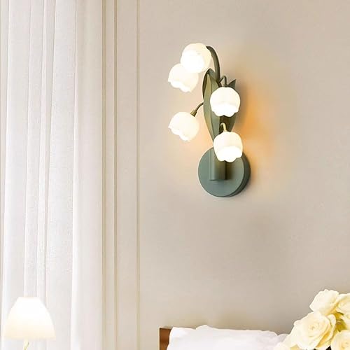 TaleTre Applique murale nordique à fleurs - Lampe murale muguet en métal vert for salon, chambre et couloir - Luminaire décoratif câblé G4 - Nail Gallerys