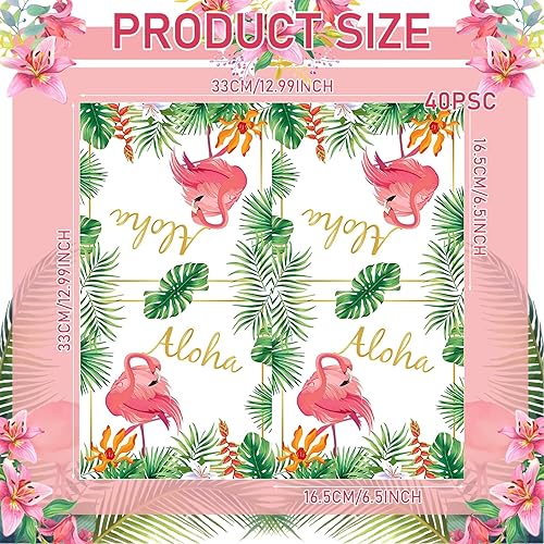 Lot de 40 serviettes de table hawaïennes - En papier - À usage unique - Motif flamant rose - Pour festival, dîner, fête - 33 x 33 cm - Nail Gallerys