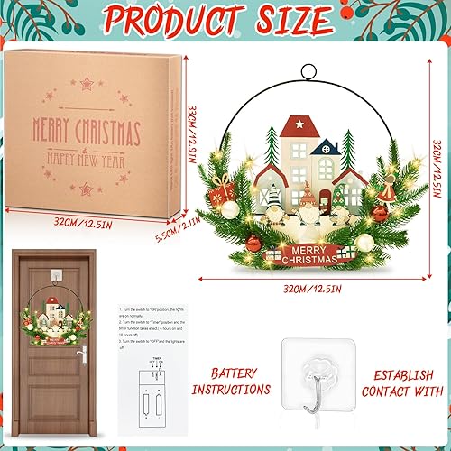 Vleuexe Couronne de Noel Porte 29 cm Couronne Fleurs Branche de Sapin Artificielle Suspendues Décoration Noel avec GNOME de Noel,Lumineuse LED,Couronne de Porte Welcome pour Noël,Cadre de cheminée - Nail Gallerys