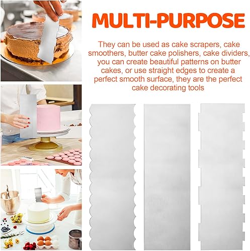 Lot de 3 spatules à gâteau en acier inoxydable - Pour crème au beurre, gâteau lisse et grattoir - 2 en 1 - Pour décoration de gâteau, cuisine - Nail Gallerys