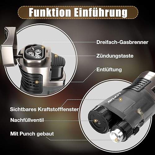 LcFun Lot de 2 briquets tempête à gaz butane rechargeables - Coupe-vent - 3 flammes - Pour cuisine, barbecue, camping - Vendu sans gaz - Nail Gallerys