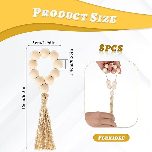Prasacco Lot de 8 ronds de serviette en perles de bois élastiques de style bohème pour table à manger, fête, mariage, réunions de famille - Nail Gallerys