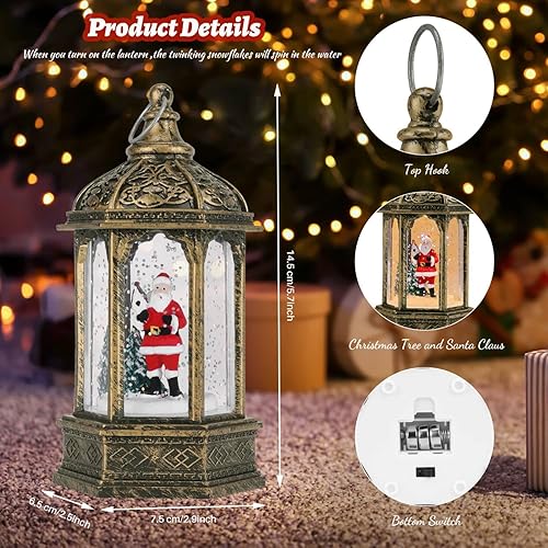 Kairey LED Lanterne de Noël, Boule à Neige avec Père Noël, Décoration Intérieure pour Table, Rebord de Fenêtre, Home Decor - Nail Gallerys