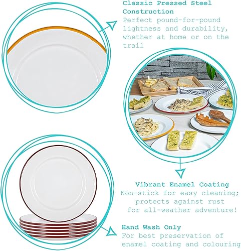 Argon Tableware Plaques de dîner en émail Blanc - Plats de Camping en Plein air en métal - 25.5cm - 4 Couleurs - Nail Gallerys