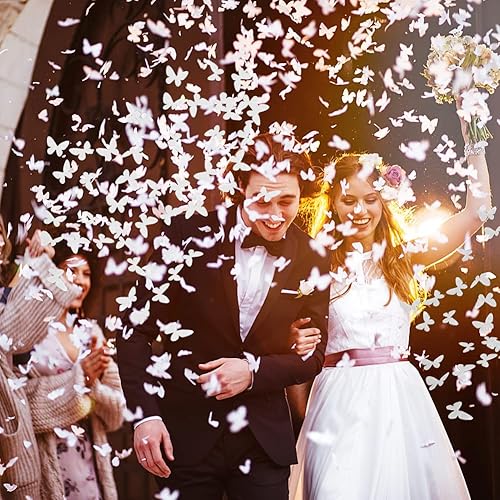 Canon Confettis Papillon, RosyFate 4 x Canon à Confettis Mariage 40cm, Portée 6-10Mètres, Bombe Confettis, Party Popper pour Mariage, Proposition, Saint Valentin, Confession (Rose + or) - Nail Gallerys