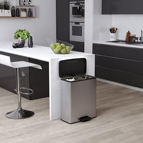 Curver Poubelle double à pédale Deco 26L+26L Argenté - Nail Gallerys