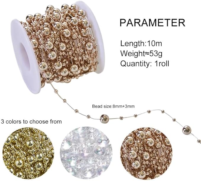 Guirlande de perles dorées champagne de 10 mètres pour mariage et dortoir - Nail Gallerys