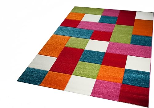 Enfants Jeu de Tapis Enfants Tapis Tapis Karo Motif Multicolor Rouge Turquoise Orange Crème Rose Vert Größe 80x150 cm - Nail Gallerys