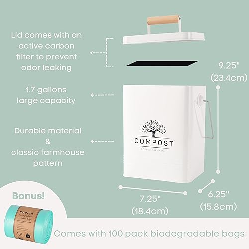 Perfnique Poubelle à compost de cuisine, bac à compost de comptoir de 5 litres avec couvercle, bac à compost d'intérieur avec 2 filtres à charbon, petit seau à compost, poubelle à déchets alimentaires - Nail Gallerys