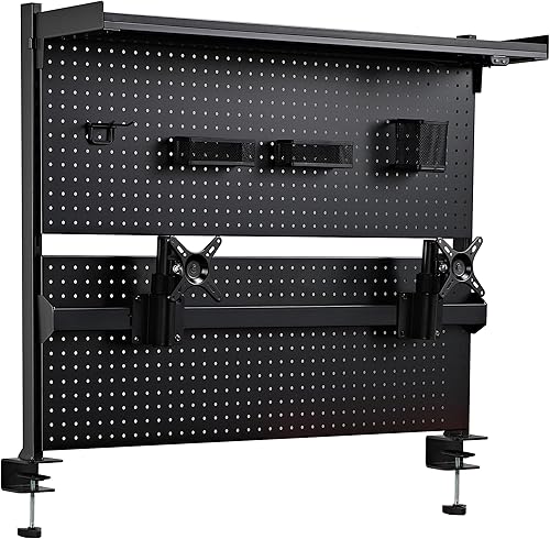 EUREKA ERGONOMIC Desk Pegboard,Panneau perforé en Acier avec Double Support pour écran,Accessoires de Bureau d'ordinateur pour Bureau, 4 Accessoires à Suspendre modulaire,110 × 29 × 86,8 cm, Noir - Nail Gallerys