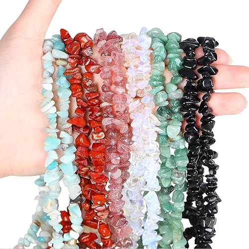 XIANNVXI Lot de 400 perles de cristal à enfiler 7 chakras pour bracelets, colliers, boucles d'oreilles, bijoux, artisanat, perles naturelles irrégulières, percées à faire soi-même, pierres précieuses - Nail Gallerys