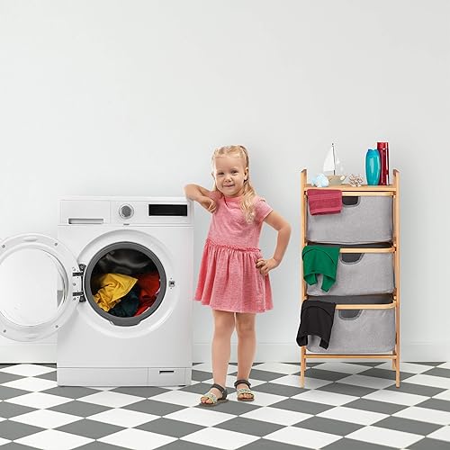 Relaxdays Gris trieur pour Linge en Bambou, 3 corbeilles, Salle de Bain et Chambre, étagère, 96 x 44 x 34,5 cm, Naturel - Nail Gallerys