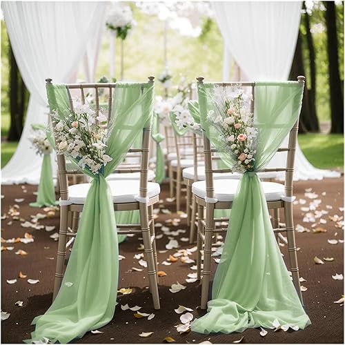 Chaise écharpe Lot de 10/50 ceintures de chaise en mousseline de soie vert sauge 17 x 250 cm, lot de 12, for housses de chaise de mariage, ruban, décoration de chaise d'allée for fête de mariage(Green - Nail Gallerys