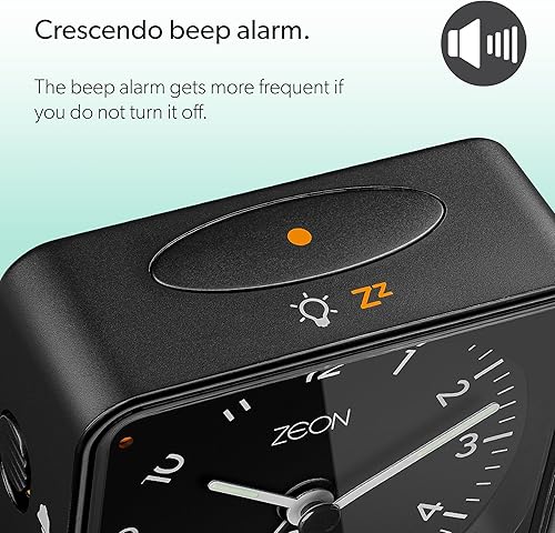 Zeon Réveil de chevet analogique radio-contrôlé pour le fuseau horaire de l’Europe centrale (DCF/UTC+1) avec fonction de rétroéclairage & de rappel d’alarme, réveil silencieux à pile, noir, CE4550-DCF - Nail Gallerys
