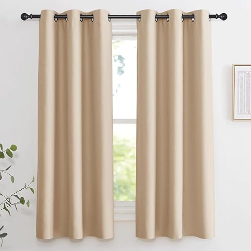 Lot de 2 Rideaux Occultants 70 x 120 cm 100% Bloquer Lumière, Anti-UV 100% Rideau Occultant 2 Pièces Lot de 2 Rideaux pour Salon et Chambre, Beige - Nail Gallerys