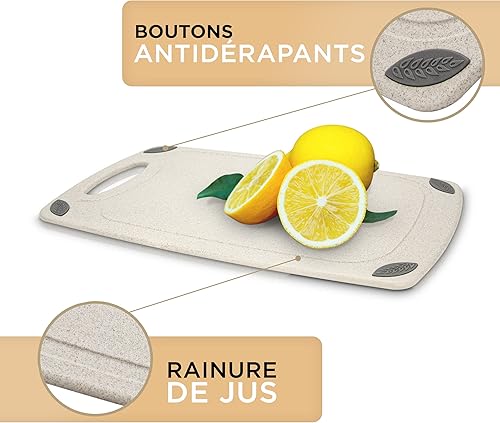 Exitoso Lot de 2 Planches à découper en Paille de Blé Beiges - Planche à decouper Cuisine Légere - Poignée Facile à Saisir & Rainure de Jus - Passe au Lave-vaisselle, Antidérapante et Antibactérienne - Nail Gallerys