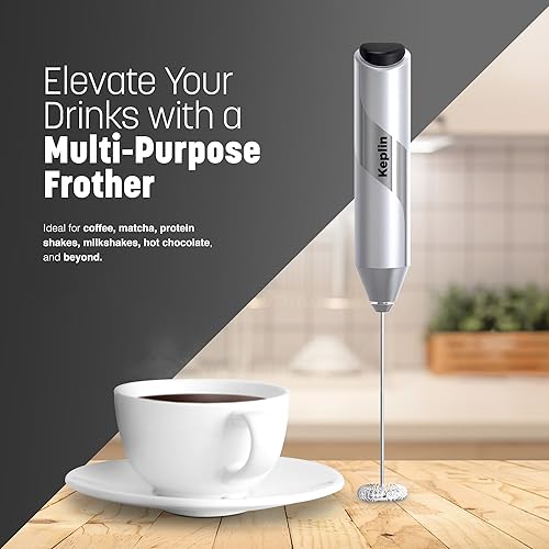 Keplin Mousseur à lait portable en acier inoxydable - Mélangeur à café portable à piles pour latte, matcha et boissons protéinées - Ergonomique, compact, facile à nettoyer et à utiliser (argent) - Nail Gallerys