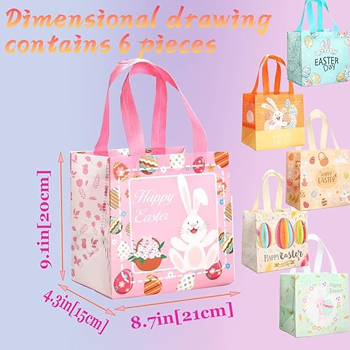 Lot de 6 sacs cadeaux de Pâques avec poignées, lapins, carottes, poussins, œufs de Pâques, en tissu non tissé, pour emballer des cadeaux. - Nail Gallerys