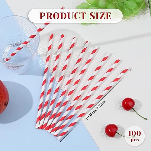 Lot de 100 pailles jetables en papier à rayures rouges pour fête, cocktail, travaux manuels, anniversaire, fête de mariage - Nail Gallerys