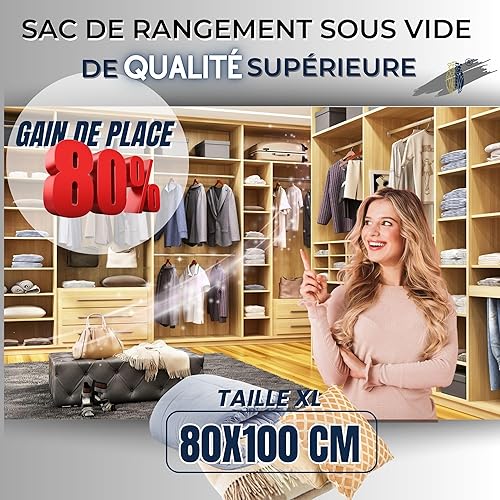 6 Sacs PREMIUM de Rangement Sous Vide Taille XXL [80X100cm] Réutilisable|Couette Vêtement Penderie Oreiller [+ 80% D'ESPACE] Ultra Résistant [HAUTE QUALITE] - Nail Gallerys