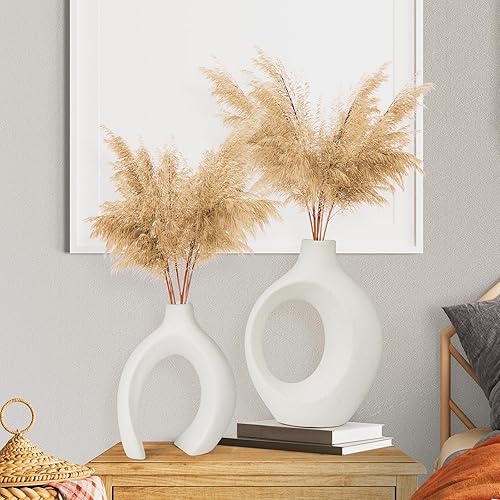 WIAZZLUK Lot de 2 Vase Pampa en Esthétiquement Blanc pour Décoration, Moderne, Vases Polygone, Vase Blanc Ceramique Decoratif - Nail Gallerys