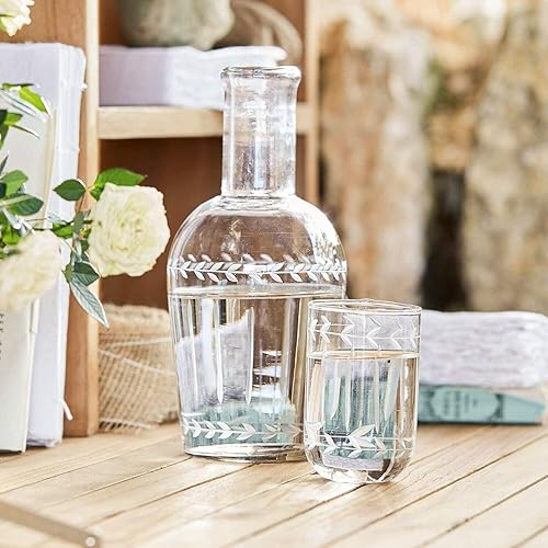 LOBERON LOBERON Carafe Mardor | Carafe en verre avec couvercle | Incluant un verre à boire | Soufflée à la bouche en verre transparent | Carafe à eau avec taille de verre, transparent - Nail Gallerys