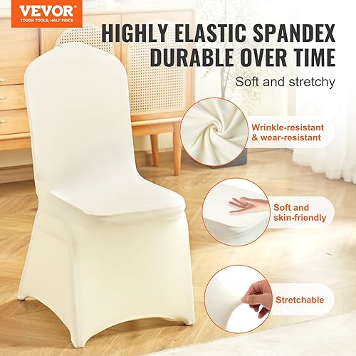 VEVOR Housses de Chaise Pliantes en élasthanne Extensible, 30 pcs, Housses de Protection Universelle, Amovibles et lavables, pour Mariage, Vacances, Banquet, célébration, Salle à Manger, Blanc Ivoire - Nail Gallerys