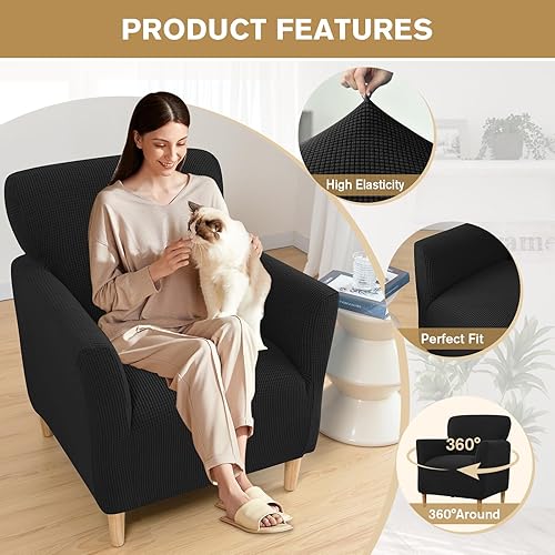 SHUOJIA Housse de Fauteuil Extensible 1 Place, Jacquard Housse de Fauteuil Club Protection de Meubles adaptée aux Animaux de Compagnie (Beige) - Nail Gallerys