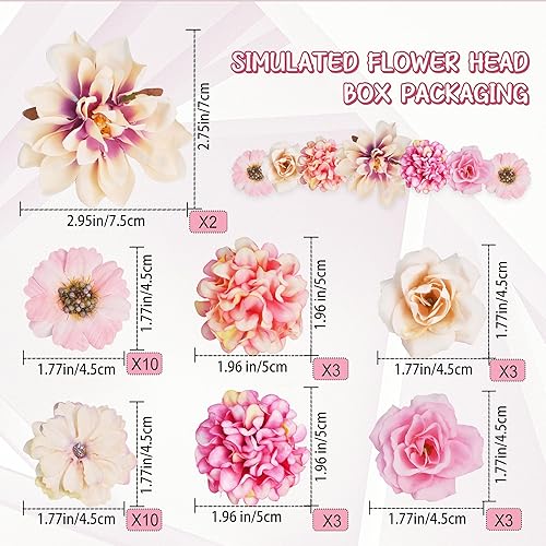 ROLLWAY 34pcs Fleurs Artificielles Deco，Mini Fleur Artificielle Fausse Fleur Decoration Petite Tête de Fleur Rose Artificielle 4-7cm Petites Capitules Tete pour décoration Mariage DIY Couronne - Nail Gallerys