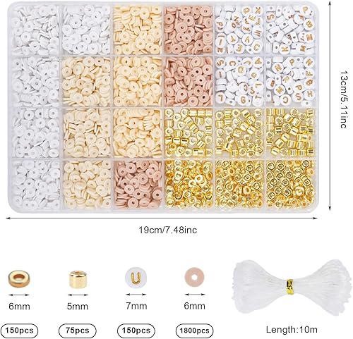 Minnhua 2175 Pièce Perles Plates pour Bracelet Perles Heishi 6mm Kit Plates Heishi Polymère Perles Plates Perles Lettres pour Bijoux Clay Beads Kit Bracelet pour Bijoux DIY Collier Boucle D'oreill - Nail Gallerys