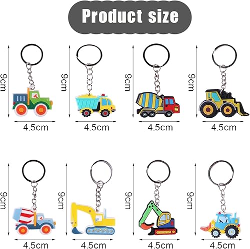 Lot de 8 porte-clés tracteur, véhicules de construction, porte-clés pour enfants, construction, fête, cadeaux d'invités, chantier, cadeau d'anniversaire pour enfants, pelleteuse, jouet pelleteuse, - Nail Gallerys