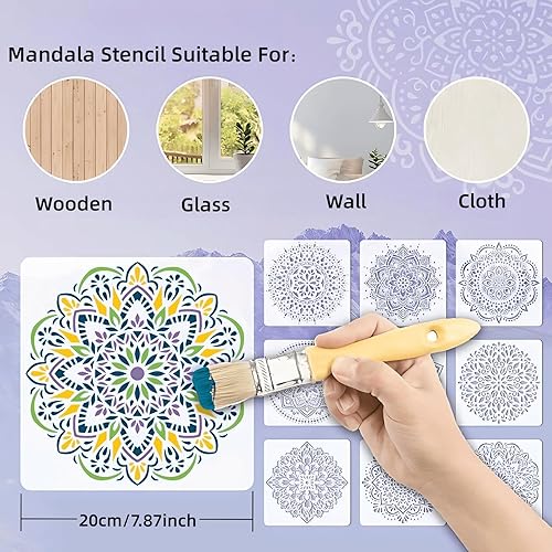 16Pièces Pochoirs Mandala,Pochoirs de Mandalas Pochoirs de peinture de points de mandalas pour la peinture d'art décorative d'ornements d'albums de découpage -20x20cm - Nail Gallerys