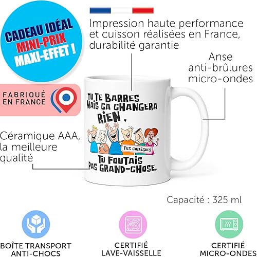 Mug Humour Collègue Tu te Barres Tasse Message Drôle Rigolo. Idée Cadeau Original pour Départ en Retraite Pot Mutation Travail Bureau Homme Femme pour Anniversaire Noël. - Nail Gallerys