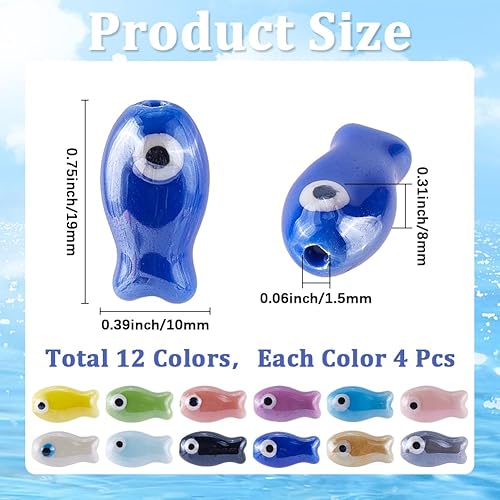 SUNNYCLUE 1 boîte de 48 perles en Céramique de 12 couleurs Perles de Poissons Tropicaux Océan Mer Marine Brillant Émaillé Coloré Mignon en Porcelaine pour la Fabrication de Bijoux Fournitures de Brico - Nail Gallerys