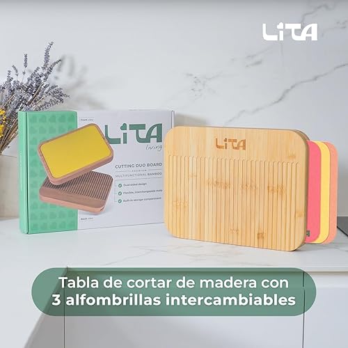 Lita Store Planche à découper multifonction en bois de bambou avec 3 tapis interchangeables flexibles PP Ustensiles de cuisine Double face Sans BPA - Nail Gallerys