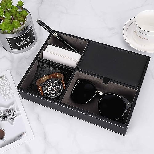 MaoXinTek Cube Valet Plateau Cuir, Organisateur de Table de Nuit pour Homme, Support de Boîte de Rangement de Bureau ou de Commode pour Bijoux, Clés, Téléphone, Montre de Portefeuille 25 x 19 x 5 cm - Nail Gallerys