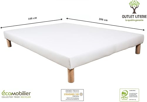 OUTLET LITERIE Sommier Tapissier Blanc 160 x 200 - Pieds Offerts - Bois Massif Label PEFC - Fabrication Française & Durable - Qualité Hôtelière (160x200cm) - Nail Gallerys