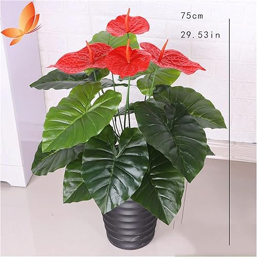 Arbre artificiel en forme de bonsaï Plante d'anthurium artificielle de bon augure, fausses plantes en pot de 29,5 pouces avec 18 feuilles, fausses plantes parfaites en pot for l'intérieur et l'extérie - Nail Gallerys