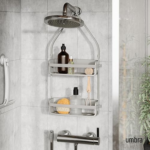 UMBRA Flex Shower Caddy. Caddie de douche Flex. Organiseur de douche à 2 étagères, à suspendre, coloris blanc. - Nail Gallerys