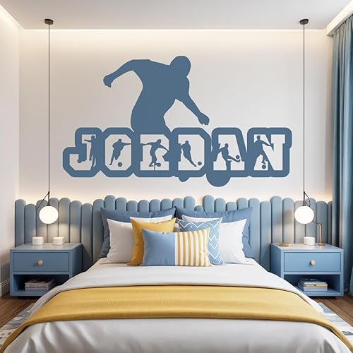 Autocollant mural personnalisé pour chambre de garçon avec nom personnalisé – Autocollant mural personnalisé pour chambre de garçon – Silhouette d'athlète AdesiivoStudio - Nail Gallerys