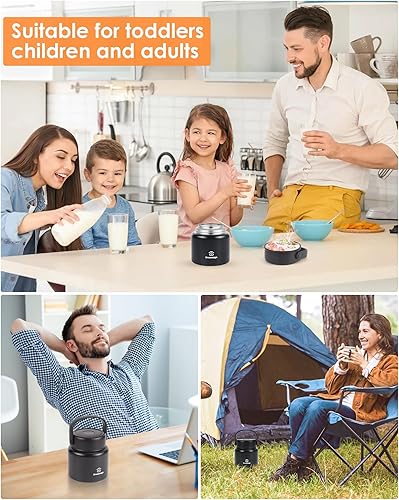 Dreamhigh® Thermos Alimentaire Chaud 800 ml, Acier Inoxydable Boite Repas Isotherme avec Poignée, boite alimentaire isotherme avec Cuillère, sans BPA, pour Ecole, Bureau, Camping (Noir) - Nail Gallerys