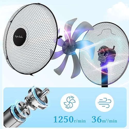 Taylor Swoden Ventilateur sur Pied Puissant, 50w, 7 Pales, 3 Vitesses, Ventilateur Silencieux, Oscillant Automatique à 90º, Hauteur Réglable 104-120 cm, Base Antidérapanten, Noir - Nail Gallerys