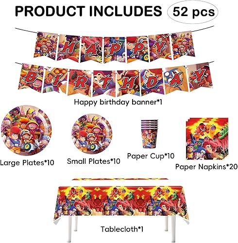 52pcs Decoration Anniversaire, Anniversaire Vaisselle Inclure Drapeau D'anniversaire, Nappe, Serviette Papier, Assiette, Tasses, Fêtes D'anniversaire pour Les Enfants - Nail Gallerys