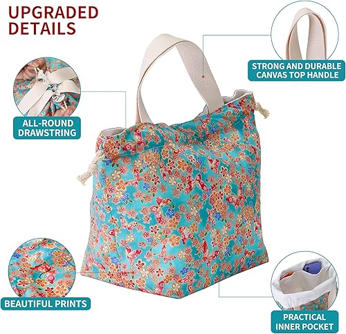 Petit sac à déjeuner bento réutilisable avec cordon de serrage, convient pour filles, adultes, femmes, travail, plage, camping, pique-nique (fleurs) - Nail Gallerys