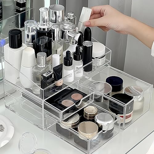 SLHEQING Rangement Maquillage, Organisateur Maquillage avec 3Tiroirs, Rangement Skincare en Plastique, Organisateur Salle de Bain pour Rouges à Lèvres, Fards, Crèmes, Pinceaux, Parfums - Nail Gallerys