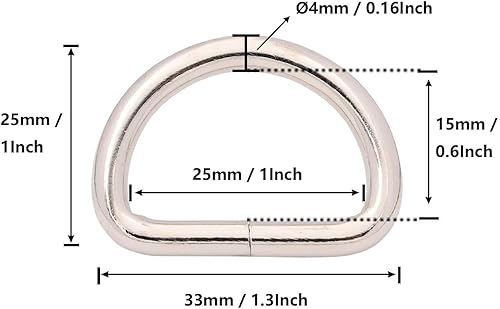 BIKICOCO 2.5 cm Anneaux en D Boucle en Métal pour sac, laisse pour chien, DIY - Nail Gallerys