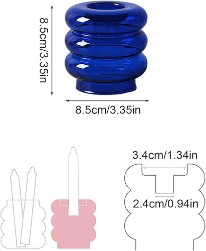 Bougeoir en verre à double usage pour bougies coniques et bougies chauffe-plat, centre de table élégant pour la maison, le mariage et la décoration de fête (bleu roi) - Nail Gallerys