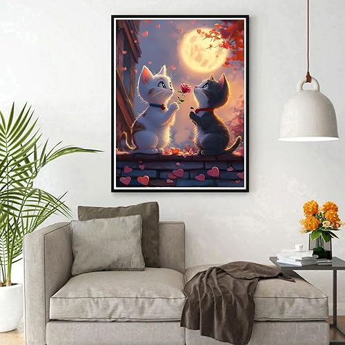 DPHERO 5D Chaton Diamond Painting Kits, DIY Amoureux Art du Diamant Painting Kit Complet, Lune Rose Broderie Kits de Peinture sur Diamant Point de Croix Painting pour Adultes Débutants 30x40 cm - Nail Gallerys